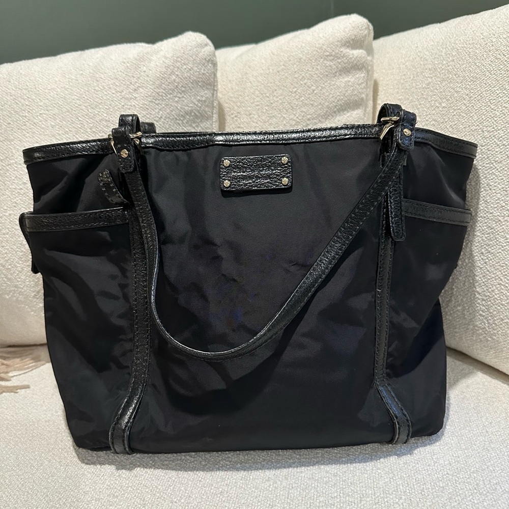 Kate Spade black tote bag with green interior